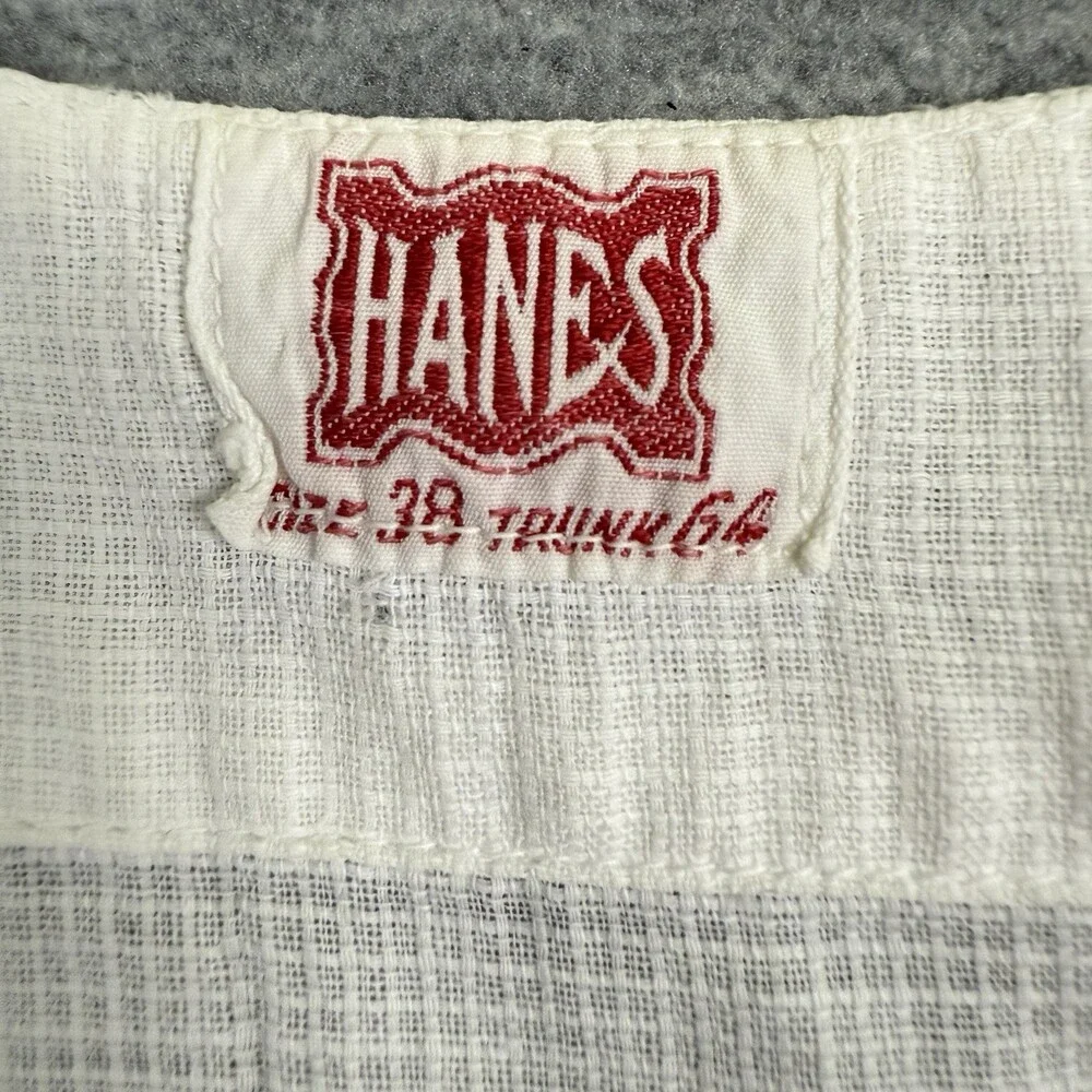 Vtg 1940s HANES Union Suit Sleeveless One Piece Button Front Woven White Size 38